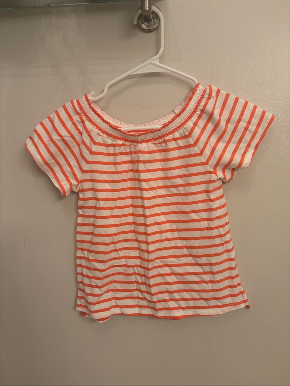 Girls' Orange & White Striped shirt sleeve top lands end large 6x/7